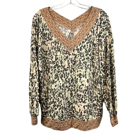 Vanilla Bay Women’s V-Neck Long Cuff Sleeve Mixed Print Top V-Back Small - Picture 1 of 9
